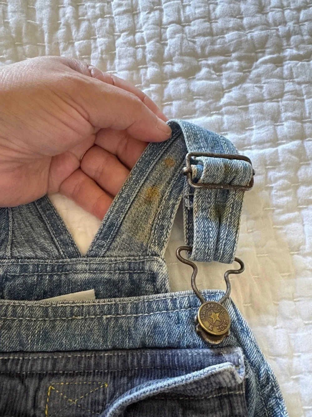 Vintage Boys Carter's Watch the Wear Denim Overalls with Yellow Accent 12mo.